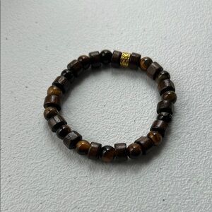 Genuine Tigers Eye Beaded Bracelet with Gold Accent